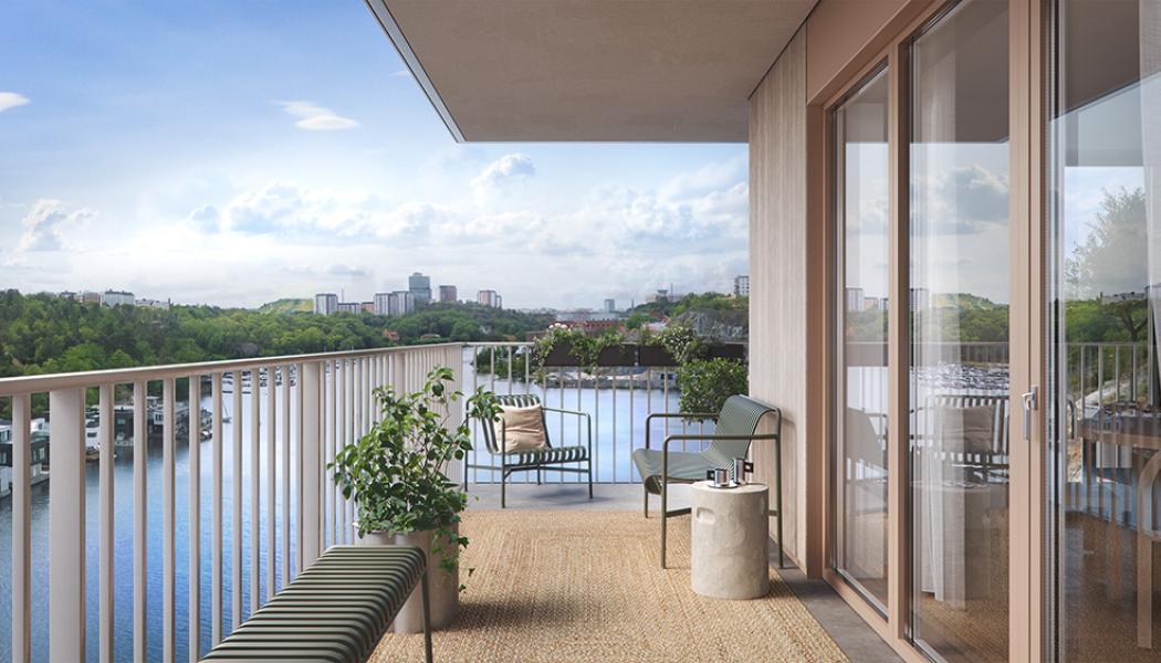  Patriam Kvarnholmen, ett bostadsprojekt med 22 lägenheter byggda på pålar i vattnet, alla med frontläge mot vattnet. Pressbild: Patriam