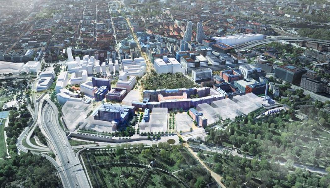 Flygvy över Norra Hagastaden i Solna, norr om Stockholm. Bild: Ramboll