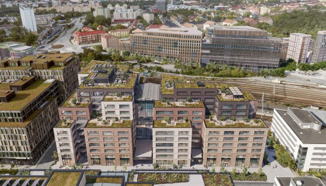 Kontorsbyggnad vid Solna station i Arenastaden, Stockholm. Pressbild: Skanska Fastigheter