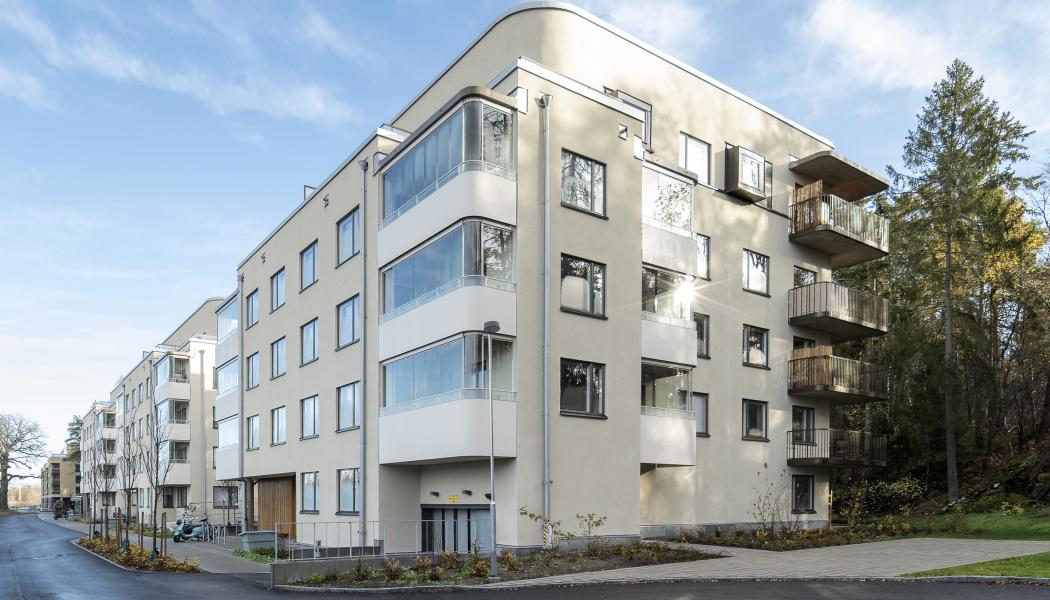 Kvarteret Skrönan kom på andra plats i tävlingen Årets Stockholmsbyggnad 2023 och nu är det nominerat till Allmännyttans bästa bygge 2024. Foto: baraBild