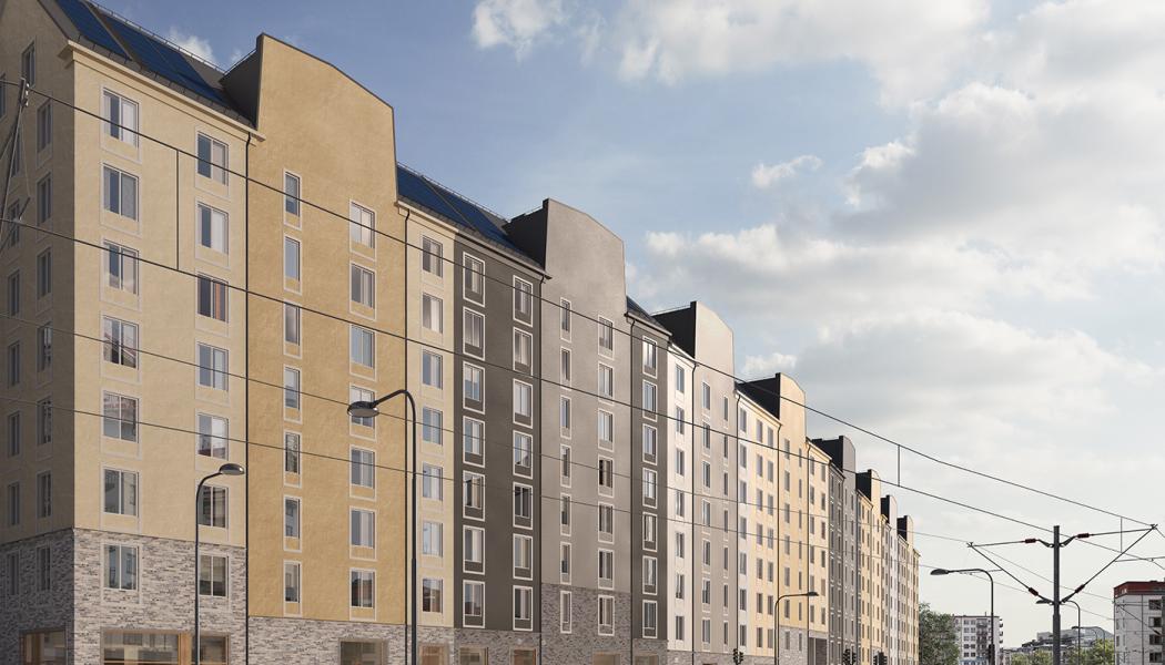 Illustration av Brunnberg och Forshed Arkitektkontor AB, över Karlsbodavägen där Utombordaren kommer att byggas.