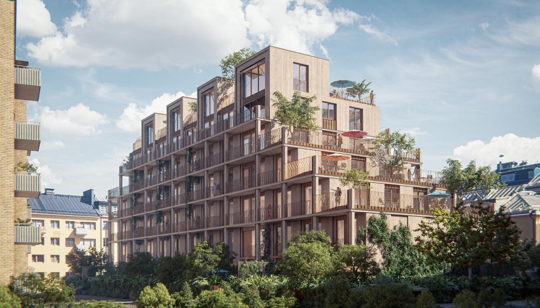 Visionsbild över Gårdshuset vid Fridhemsplan. Bild: Okidoki Arkitekter.
