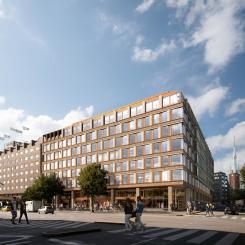 Snäckan 8, fasad mot Tegelbacken. Visionsbild: BAU Arkitekter