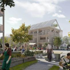 Visionsbild för hur ett energipositivt område kan se ut. Foto: White Arkitekter