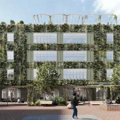 Visionsbild över gymnasieskolan i Slakthusområdet. Illustration: Atrium Ljungberg/Cedervall Arkitekter