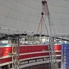 Renovering av Globen Avicii-Arena - Innerringen monteras. Foto: Layher