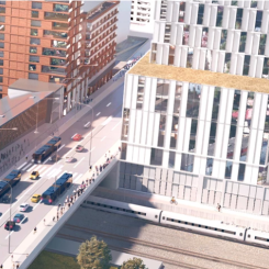 Den nya stationsentrén tar form mer och mer. Bild: Trafikverket