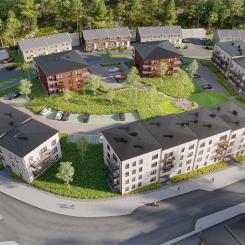 Vy över Vegakvarteret i Haninge, 20 minuter från Stockholm city. Foto: OBOS