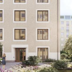 Nebulosans gårdshus med entré. Illustration: Fojab