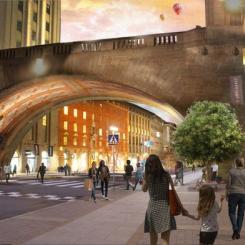 Nu startar arbetet med att förstärka Kungsgatans grund mellan Sveavägen och Norrlandsgatan. Visionsbild Kungsgatan österut. Illustration: Sweco