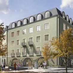 Datorgenererad bild av huvudentrén.. Pressbild: Vardaga