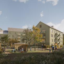 Illustration över byggrätter i Hässelby Villastad i Stockholm.  Pressbild: Realy Bostad