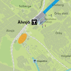 Lokaliseringen av Älvsjödepån Bild: Region Stockholm/nyatunnelbanan.se