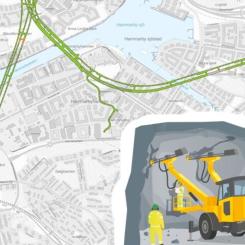 Blå linje till Nacka och Söderorts tunnlar kommer att vara helt utsprängda under nästa år. Bildkollage: Region Stockholm/Martin Thelander