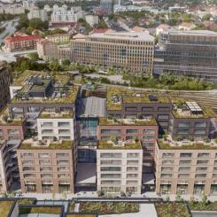 Kontorsbyggnad vid Solna station i Arenastaden, Stockholm. Pressbild: Skanska Fastigheter