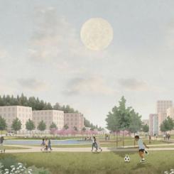 Cirka 100 radhus och en temalekplats om 15 000 kvadratmeter – nu står det klart hur området mellan Rinkeby och Tensta i ett första steg kan utvecklas. Bild: NREP