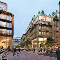 Hållbar stadsutveckling i fokus: Brf Kulturarvet blir det första träbygget på Nobelberget, en del av det storskaliga Stockholm Wood City-projektet. Illustration: Atrium Ljungberg / Henning Larsen