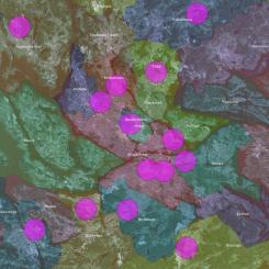 14 identifierade strategiska geografiska områden i Stockholms län där laddinfrastruktur bedömts lämpligast utifrån bl.a. närhet till jord- och bergmassors uppkomst och behov. Bild: SBUF